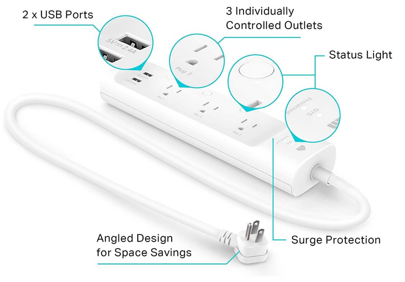 Kasa Smart Plug Power Strip by TP-Link (KP303) - Surge Protector with 3 Smart Outlets and 2 USB Ports, Works with Alexa Echo and Google Home, 2.4 Ghz Wifi Required, No Hub Required